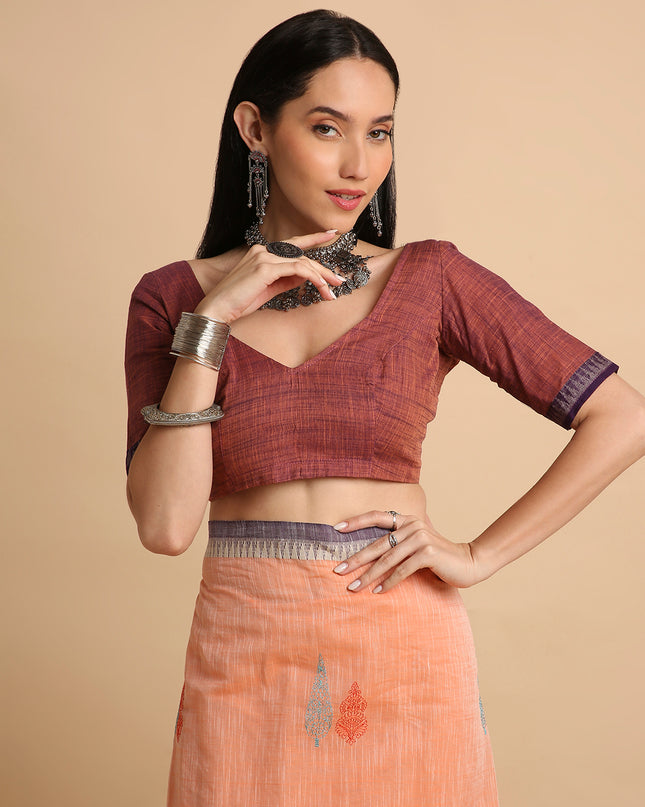 Pure Cotton Handloom Embroidered Saree with Blouse Piece