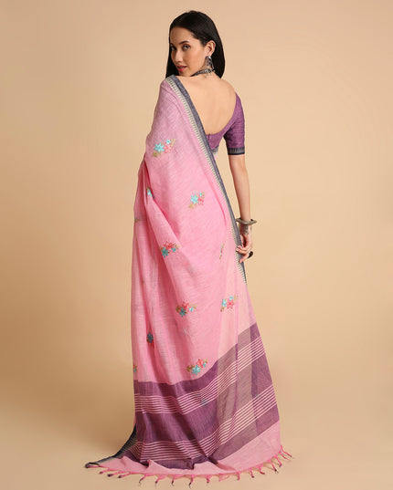 Pure Cotton Handloom Embroidered Saree with Blouse Piece