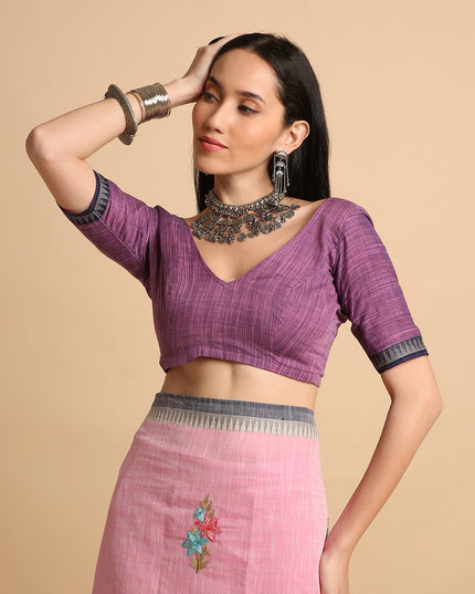 Pure Cotton Handloom Embroidered Saree with Blouse Piece