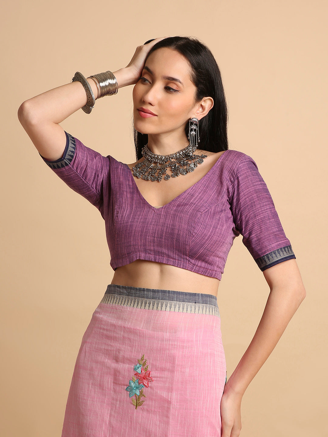 Pure Cotton Handloom Embroidered Saree with Blouse Piece