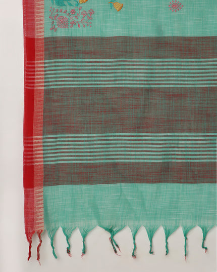 Pure Cotton Handloom Embroidered Saree with Blouse Piece