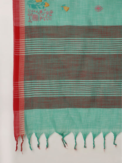 Pure Cotton Handloom Embroidered Saree with Blouse Piece