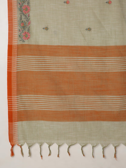 Pure Cotton Handloom Embroidered Saree with Blouse Piece