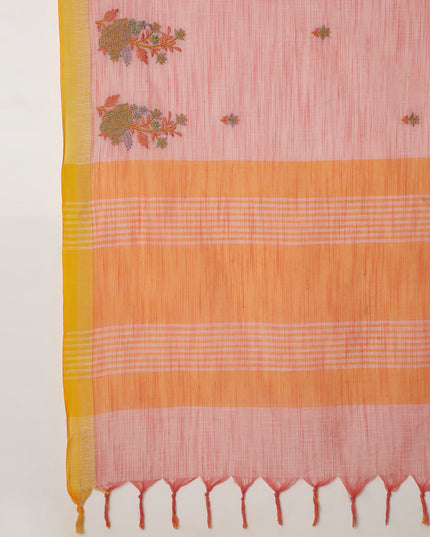 Pure Cotton Handloom Embroidered Saree with Blouse Piece