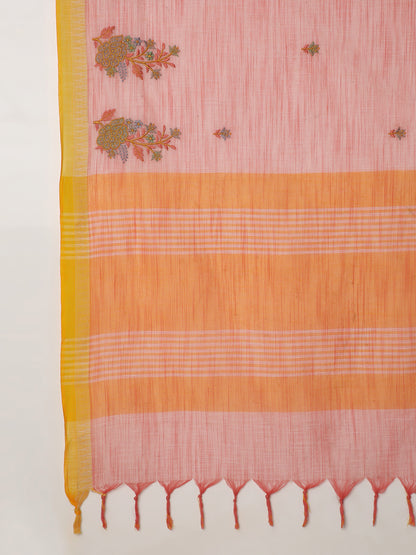 Pure Cotton Handloom Embroidered Saree with Blouse Piece