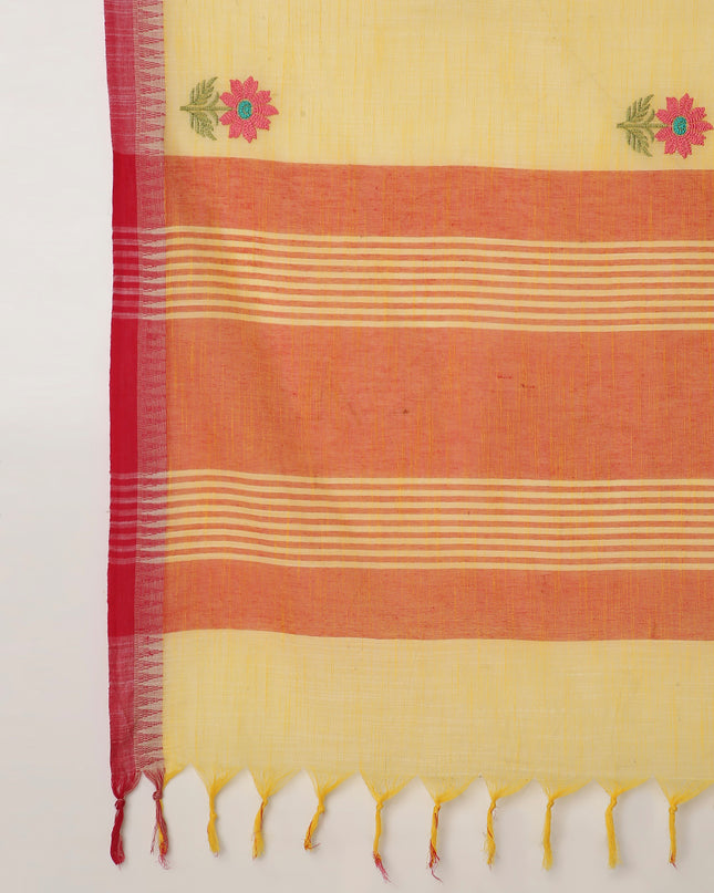 Pure Cotton Handloom Embroidered Saree with Blouse Piece