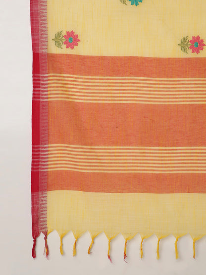 Pure Cotton Handloom Embroidered Saree with Blouse Piece