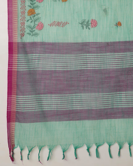 Pure Cotton Handloom Embroidered Saree with Blouse Piece