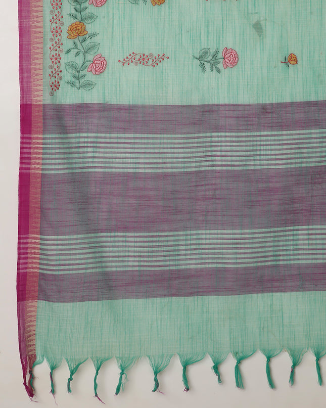 Pure Cotton Handloom Embroidered Saree with Blouse Piece