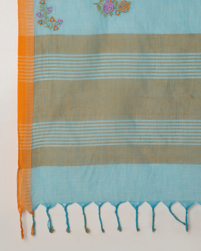 Pure Cotton Handloom Embroidered Saree with Blouse Piece