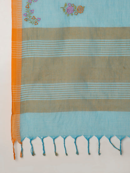 Pure Cotton Handloom Embroidered Saree with Blouse Piece