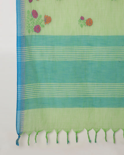 Pure Cotton Handloom Embroidered Saree with Blouse Piece