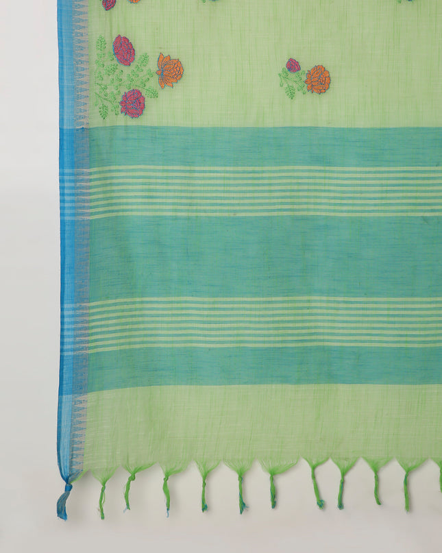 Pure Cotton Handloom Embroidered Saree with Blouse Piece