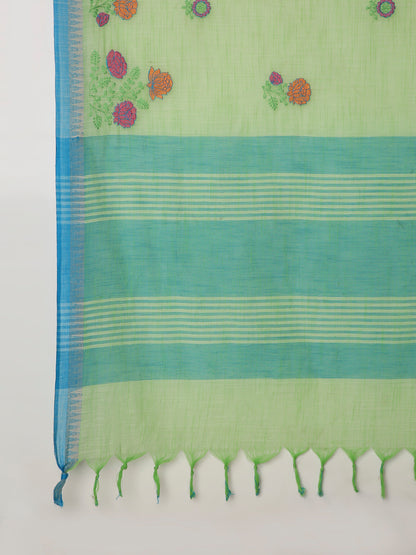 Pure Cotton Handloom Embroidered Saree with Blouse Piece