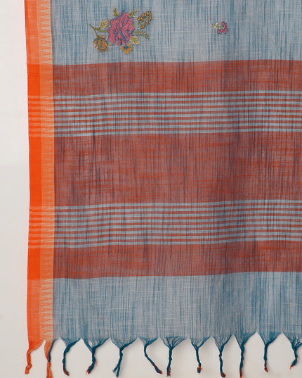 Pure Cotton Handloom Embroidered Saree with Blouse Piece