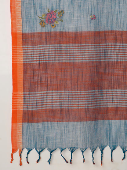 Pure Cotton Handloom Embroidered Saree with Blouse Piece