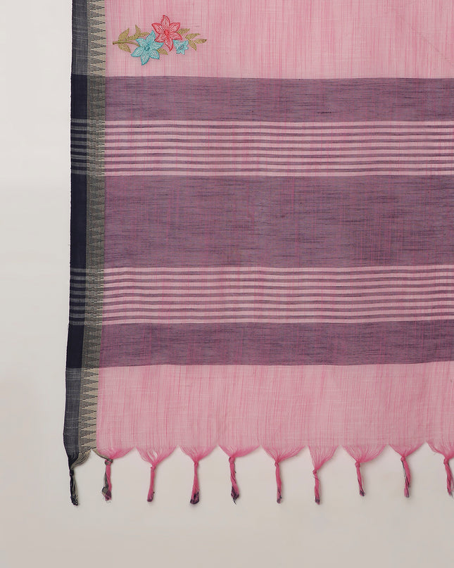 Pure Cotton Handloom Embroidered Saree with Blouse Piece