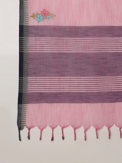 Pure Cotton Handloom Embroidered Saree with Blouse Piece