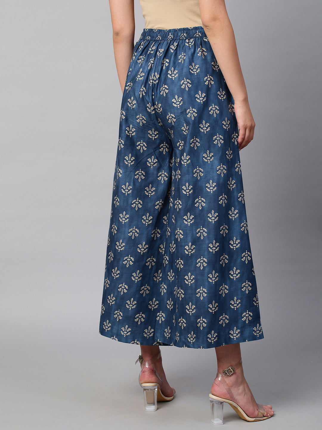 Women's Cotton Printed Loose Fit Flared Wide Leg Palazzo Pants