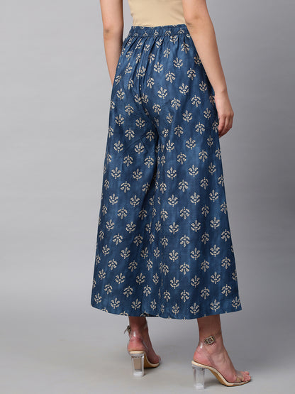 Women's Cotton Printed Loose Fit Flared Wide Leg Palazzo Pants