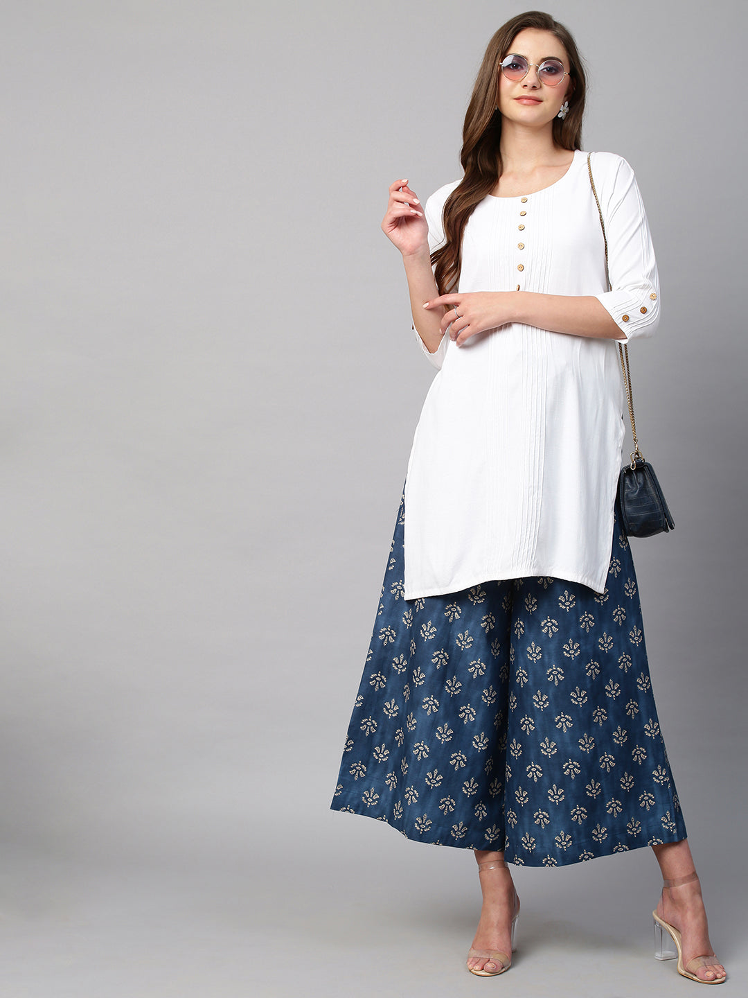 Women's Cotton Printed Loose Fit Flared Wide Leg Palazzo Pants