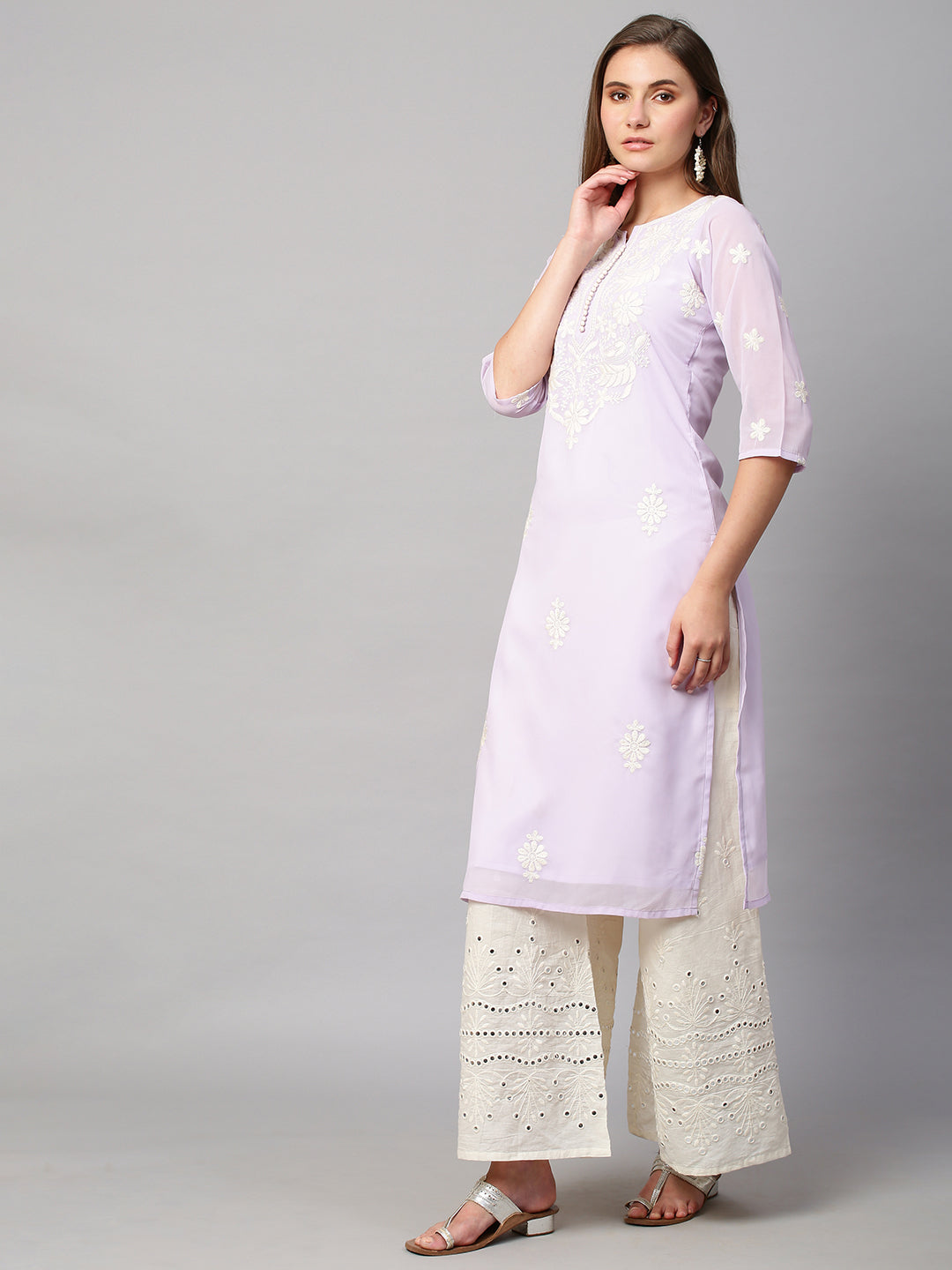 Women's Georgette Straight Lucknowi Chikankari Ethinic Wear Kurta