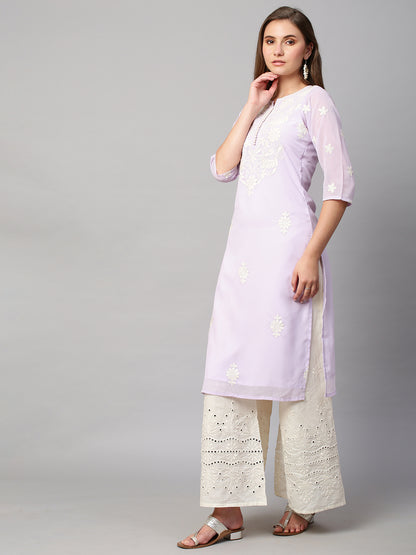 RATAN Women's Georgette Straight Lucknowi Chikankari Ethinic Wear Kurta
