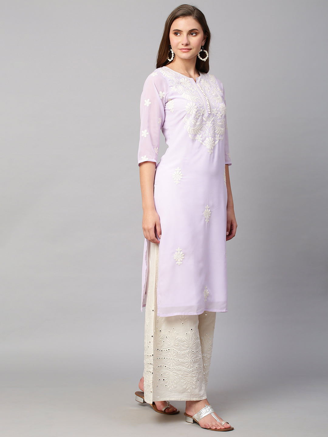 RATAN Women's Georgette Straight Lucknowi Chikankari Ethinic Wear Kurta