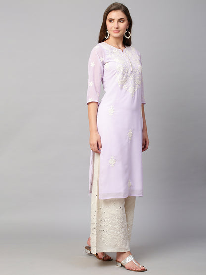 RATAN Women's Georgette Straight Lucknowi Chikankari Ethinic Wear Kurta