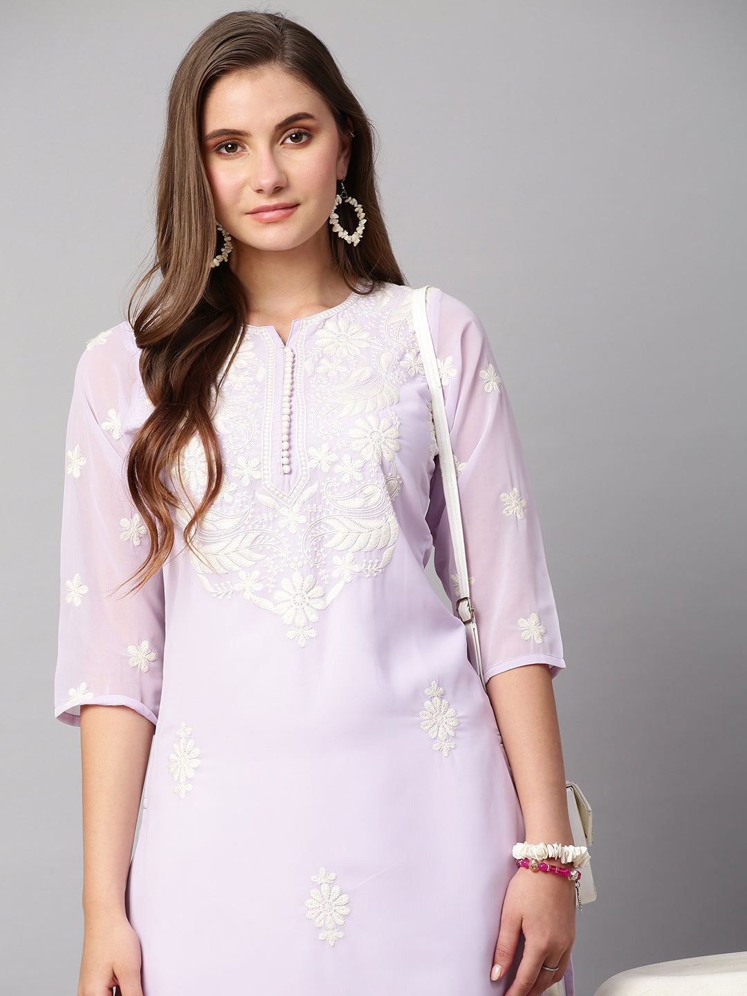 RATAN Women's Georgette Straight Lucknowi Chikankari Ethinic Wear Kurta