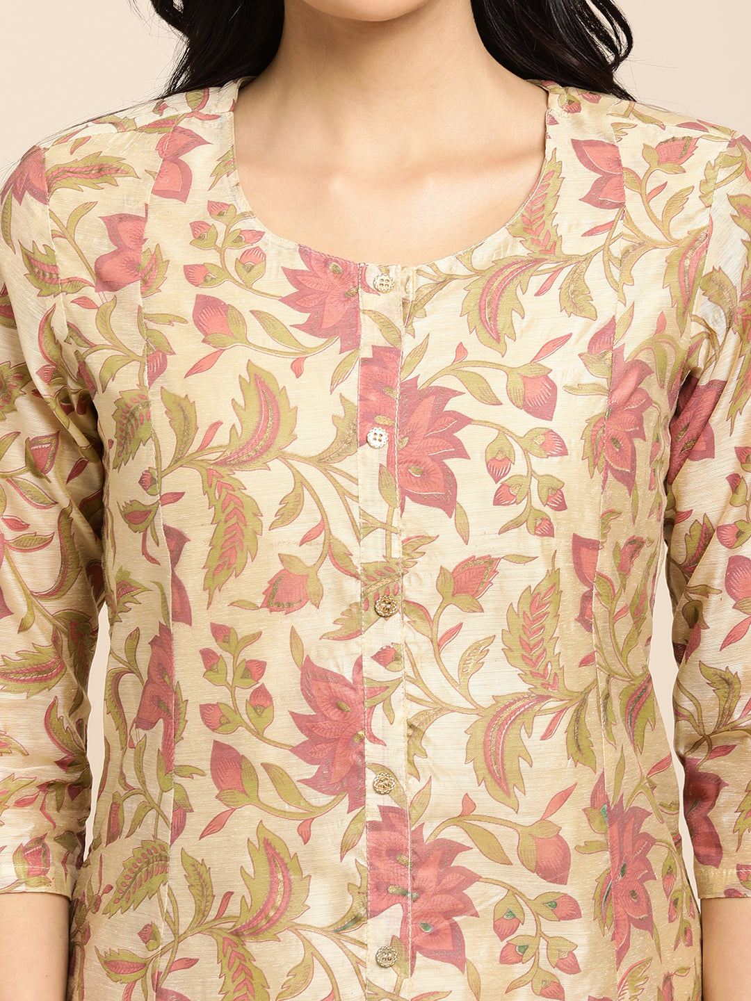 RATAN Chanderi Silk Gold Printed Flared Ethnic Wear Kurti for Women