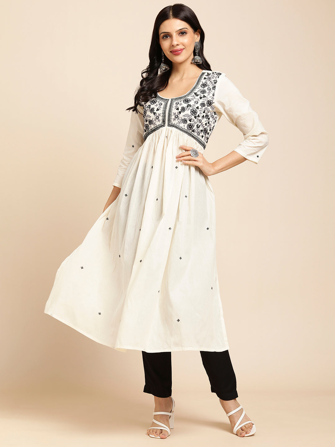 Cotton Flared Lucknowi Chikankari Ethinic Wear Kurta