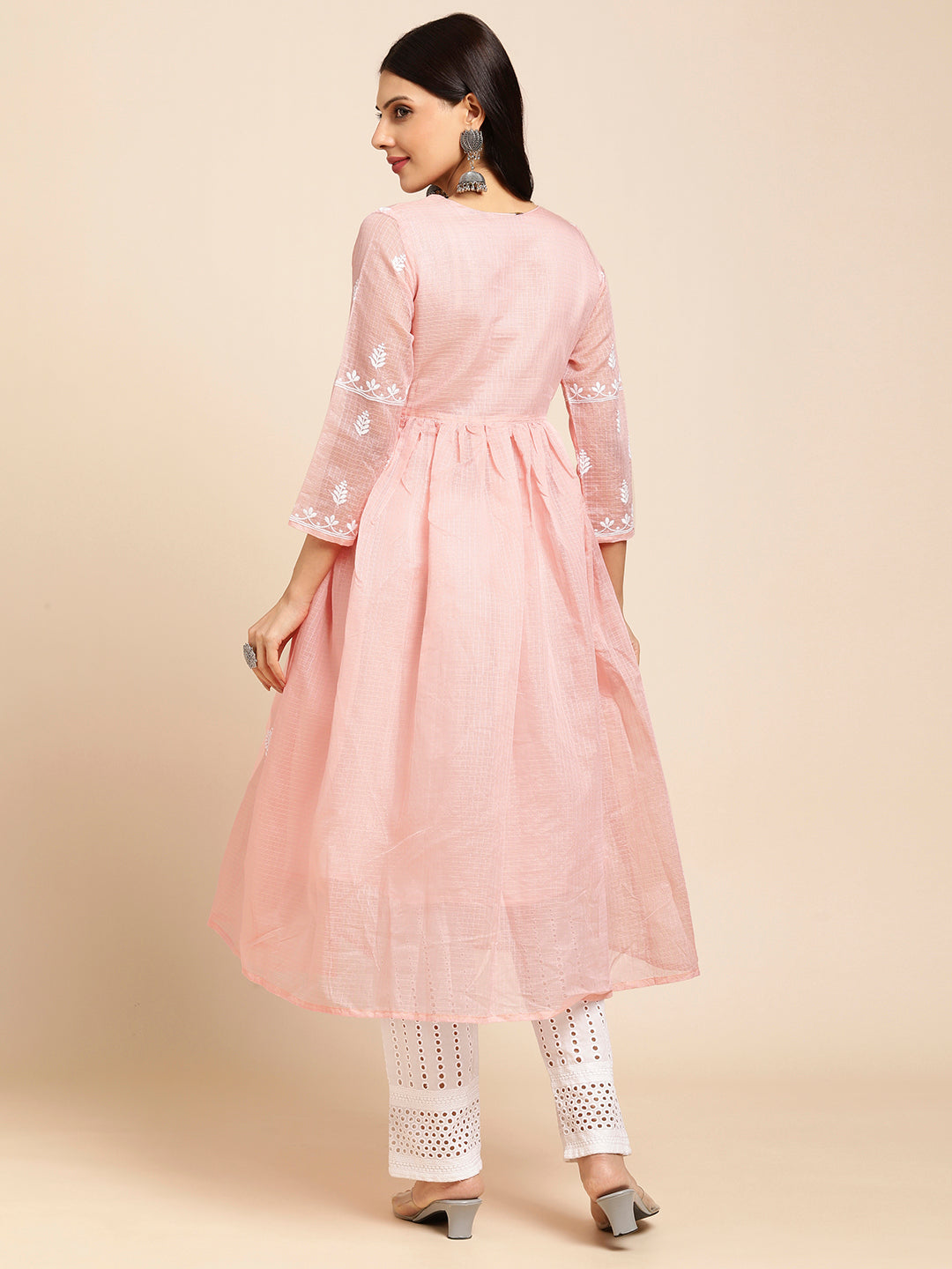 RATAN Women's Muga Cotton Flared Lucknowi Chikankari Ethnic Wear Kurta