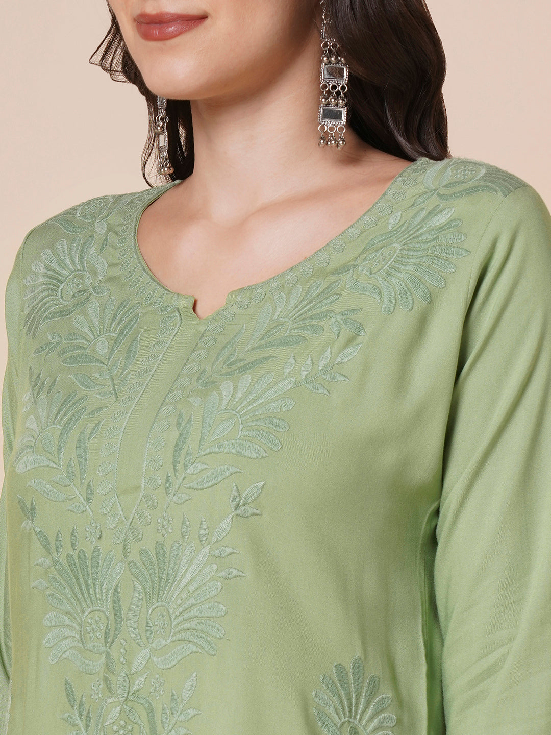 Rayon Straight Lucknowi Chikankari Ethnic Wear Kurta