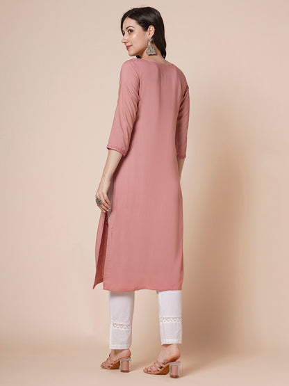 Rayon Straight Lucknowi Chikankari Ethnic Wear Kurta