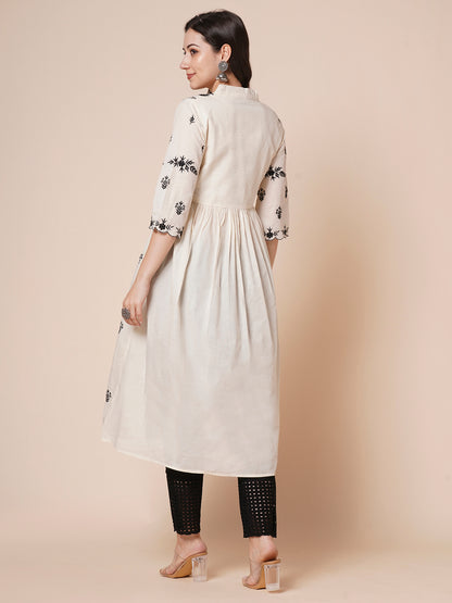 Women's Cotton Flared Lucknowi Chikankari Ethinic Wear Kurta