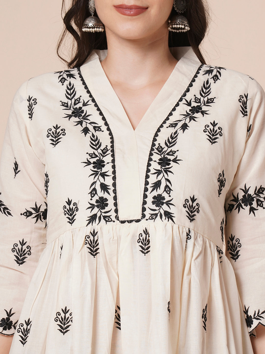 Women's Cotton Flared Lucknowi Chikankari Ethinic Wear Kurta