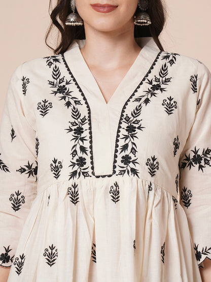 Women's Cotton Flared Lucknowi Chikankari Ethinic Wear Kurta