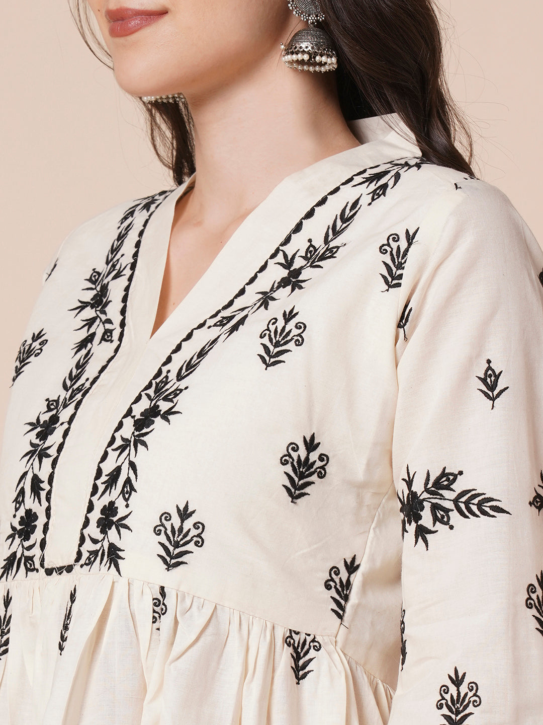 Women's Cotton Flared Lucknowi Chikankari Ethinic Wear Kurta