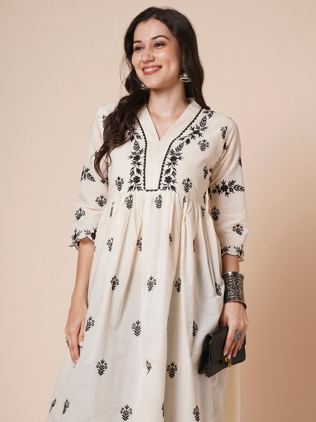 Women's Cotton Flared Lucknowi Chikankari Ethinic Wear Kurta