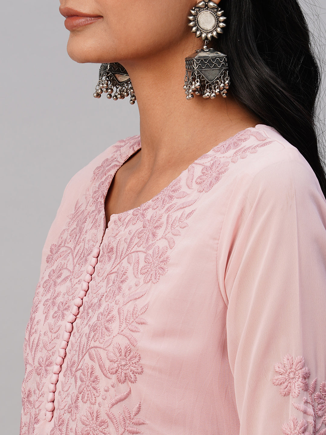 RATAN Women's Georgette Straight Lucknowi Chikankari Ethnic Wear Kurta