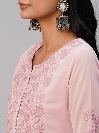 RATAN Women's Georgette Straight Lucknowi Chikankari Ethnic Wear Kurta