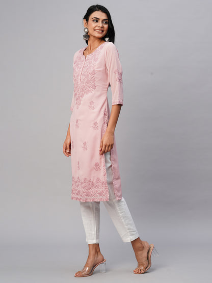 RATAN Women's Georgette Straight Lucknowi Chikankari Ethnic Wear Kurta