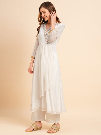 RATAN Women's Georgette Lurex Layered Ethnic Wear Kurta