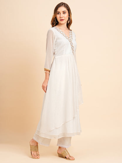 RATAN Women's Georgette Lurex Layered Ethnic Wear Kurta