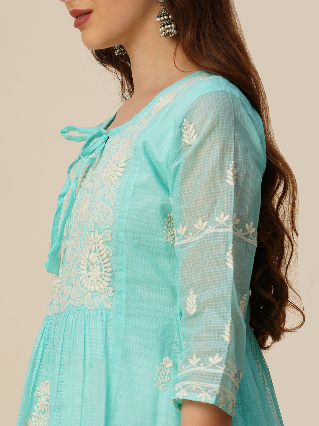 RATAN Women's Muga Cotton Flared Lucknowi Chikankari Ethnic Wear Kurta