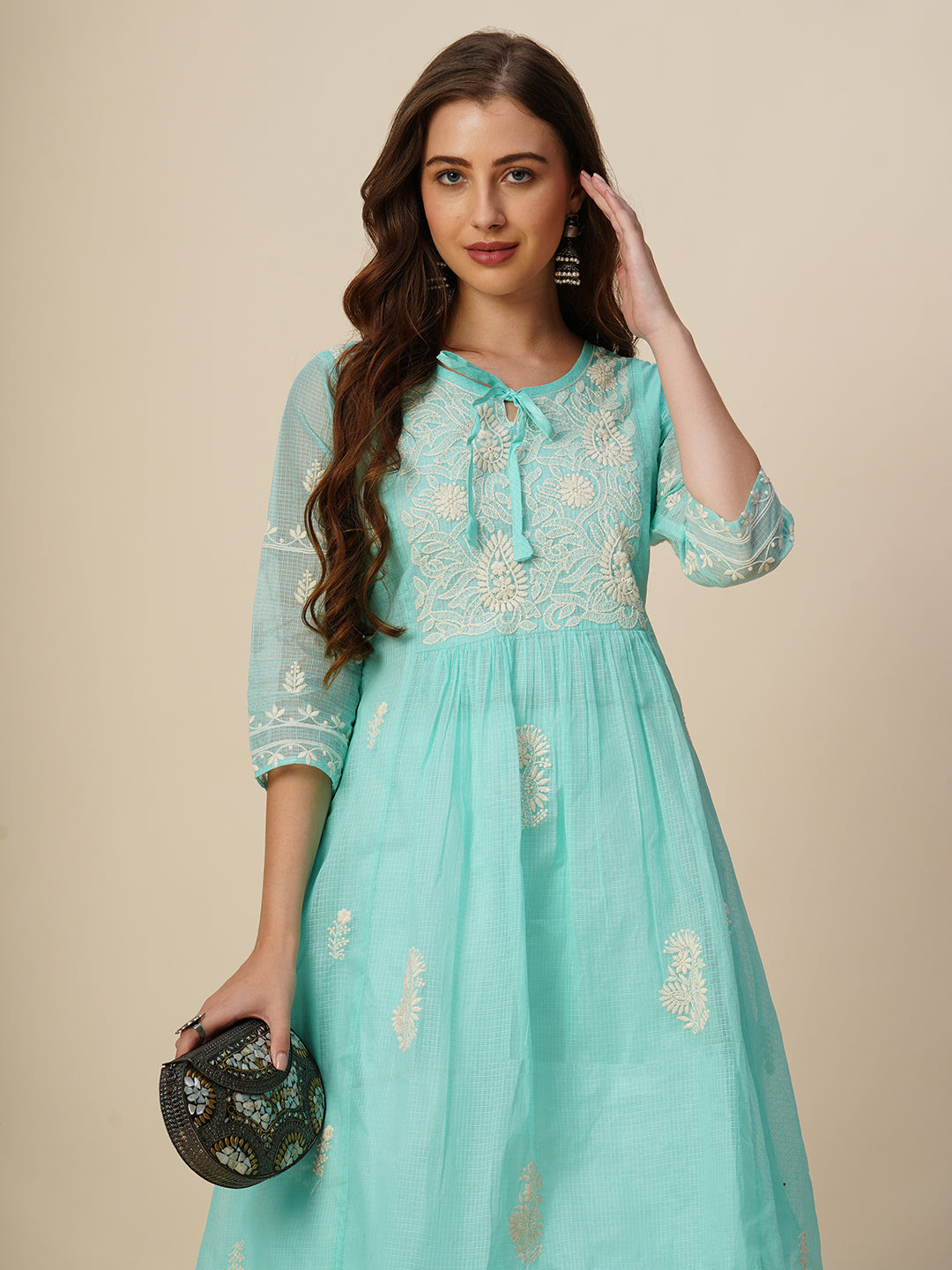 Cotton Flared Lucknowi Chikankari Ethnic Wear Kurta