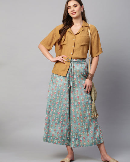 Women's Cotton Printed Loose Fit Flared Wide Leg Palazzo Pants