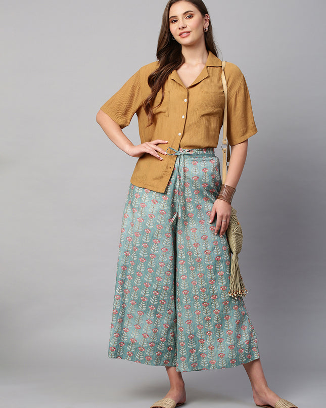Women's Cotton Printed Loose Fit Flared Wide Leg Palazzo Pants