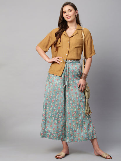 Women's Cotton Printed Loose Fit Flared Wide Leg Palazzo Pants